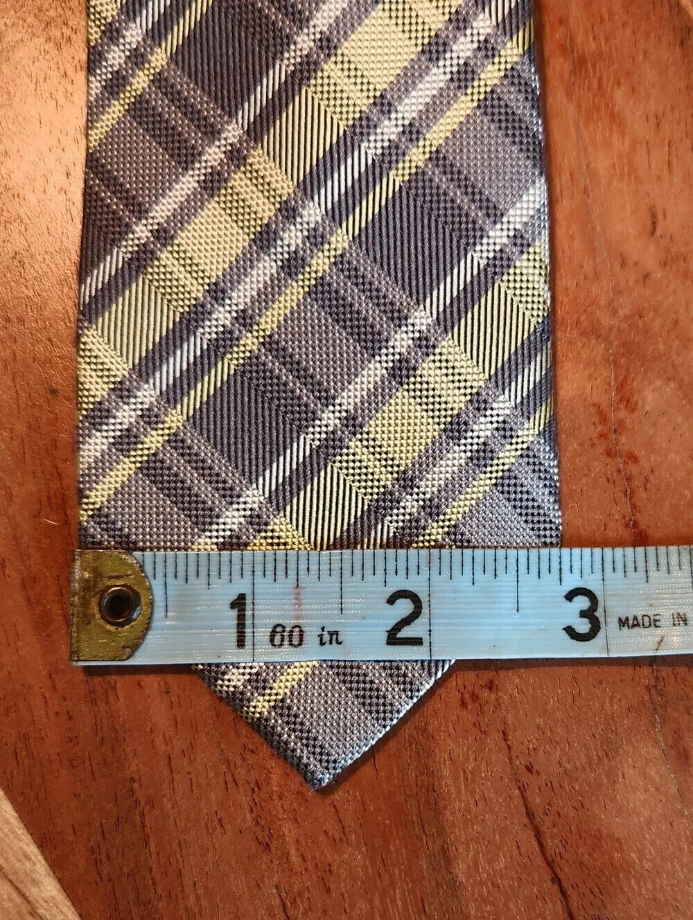 Original Penguin Yellow Gray White Satin Wool Crossover Plaid Tie